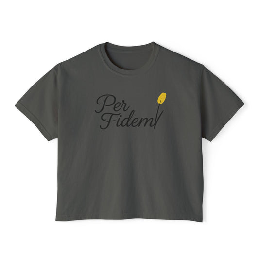 Per Fidem; Through FAITH - Women's Boxy Tee, Inspirational Graphic Tee, Gift, Everyday Wear, Motivational Shirt