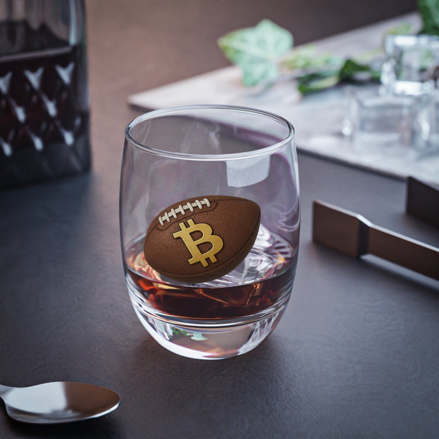 Bitcoin Football Whiskey Glass, Sports Lovers, Home Bar Essentials, Crypto Drinkware, Perfect for Gifting