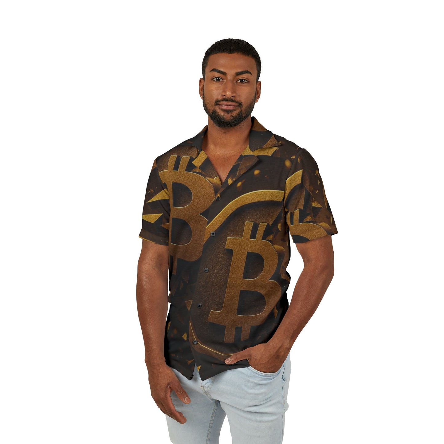 Bitcoin Hawaiian Camp Shirt, Cryptocurrency Summer Shirt, Beachwear, Vacation Shirt, Men's Stylish Top, Crypto Gifts