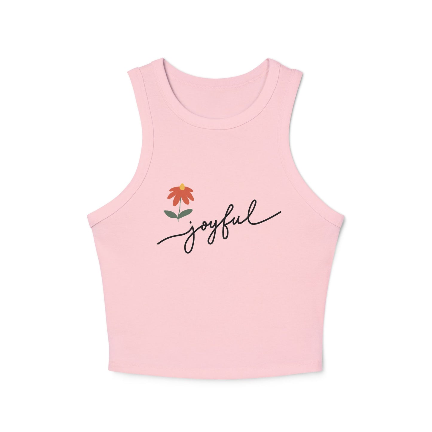 Joyful Floral Racer Tank Top, Women's Crop Top, Summer Style, Everyday Wear, Motivational Apparel, Casual Workout Shirt