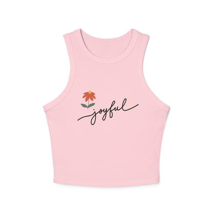 Camiseta sin mangas con estampado floral alegre, top corto para mujer, estilo veraniego, ropa de diario, ropa motivacional, camiseta informal para entrenar. 