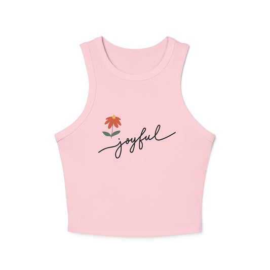 Joyful Floral Racer Tank Top, Women's Crop Top, Summer Style, Everyday Wear, Motivational Apparel, Casual Workout Shirt