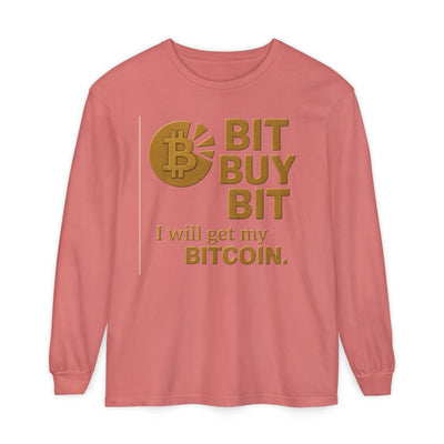 Bit a Bit - Consigue Bitcoin; Camiseta de manga larga con criptomonedas: ropa informal, estilo minimalista, comodidad para el día a día, prendas básicas de calle.