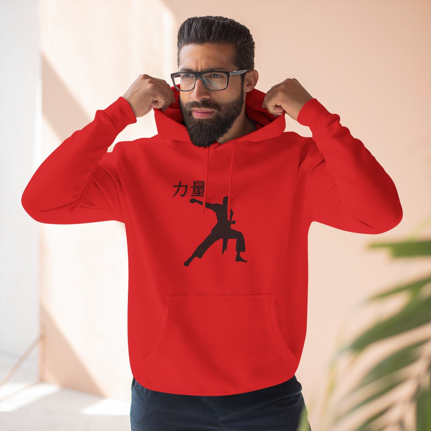 Martial Arts Silhouette Hoodie — Strength (力量) Graphic Fleece