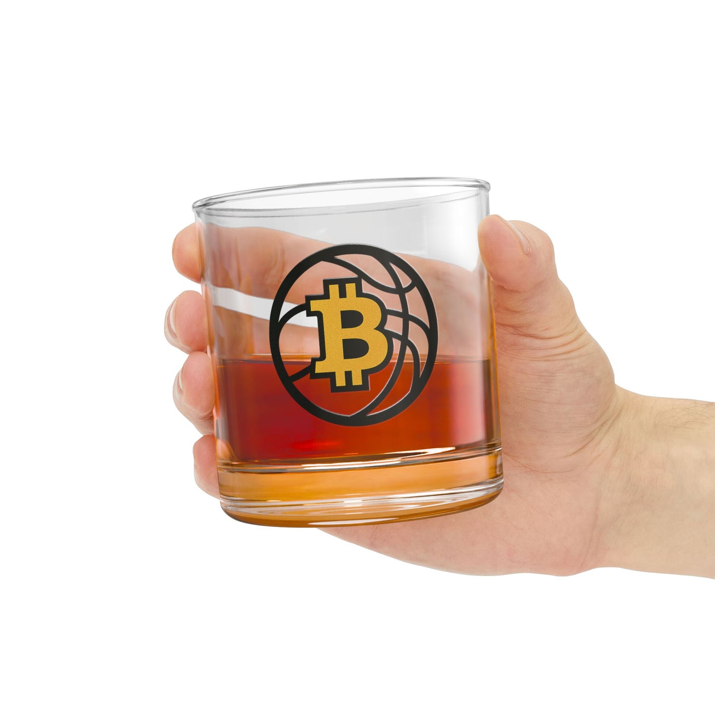 Bitcoin Basketball Rocks Glass | 10oz Whiskey Tumbler | Sports Fans, Home Bars, Collectors, Unique Decor Item