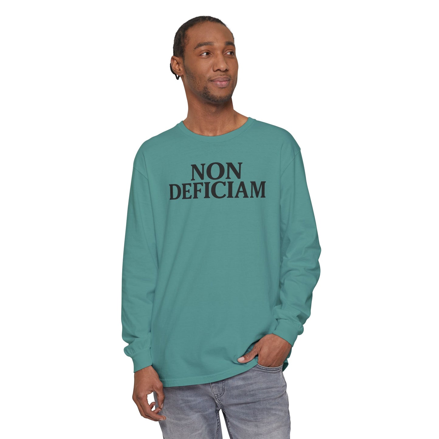 Non Deficiam; Latin "I Will Not Fail" Long Sleeve T-Shirt for Trendsetters, Men's Fashion Tee, Crypto Enthusiasts, Casual Wear, Statement Shirt