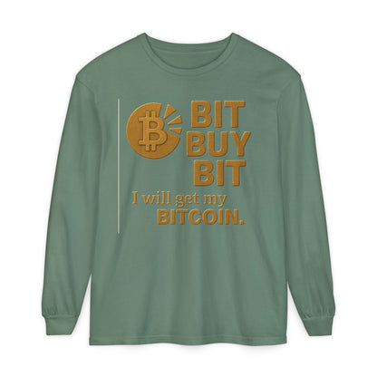 Bit a Bit - Consigue Bitcoin; Camiseta de manga larga con criptomonedas: ropa informal, estilo minimalista, comodidad para el día a día, prendas básicas de calle.