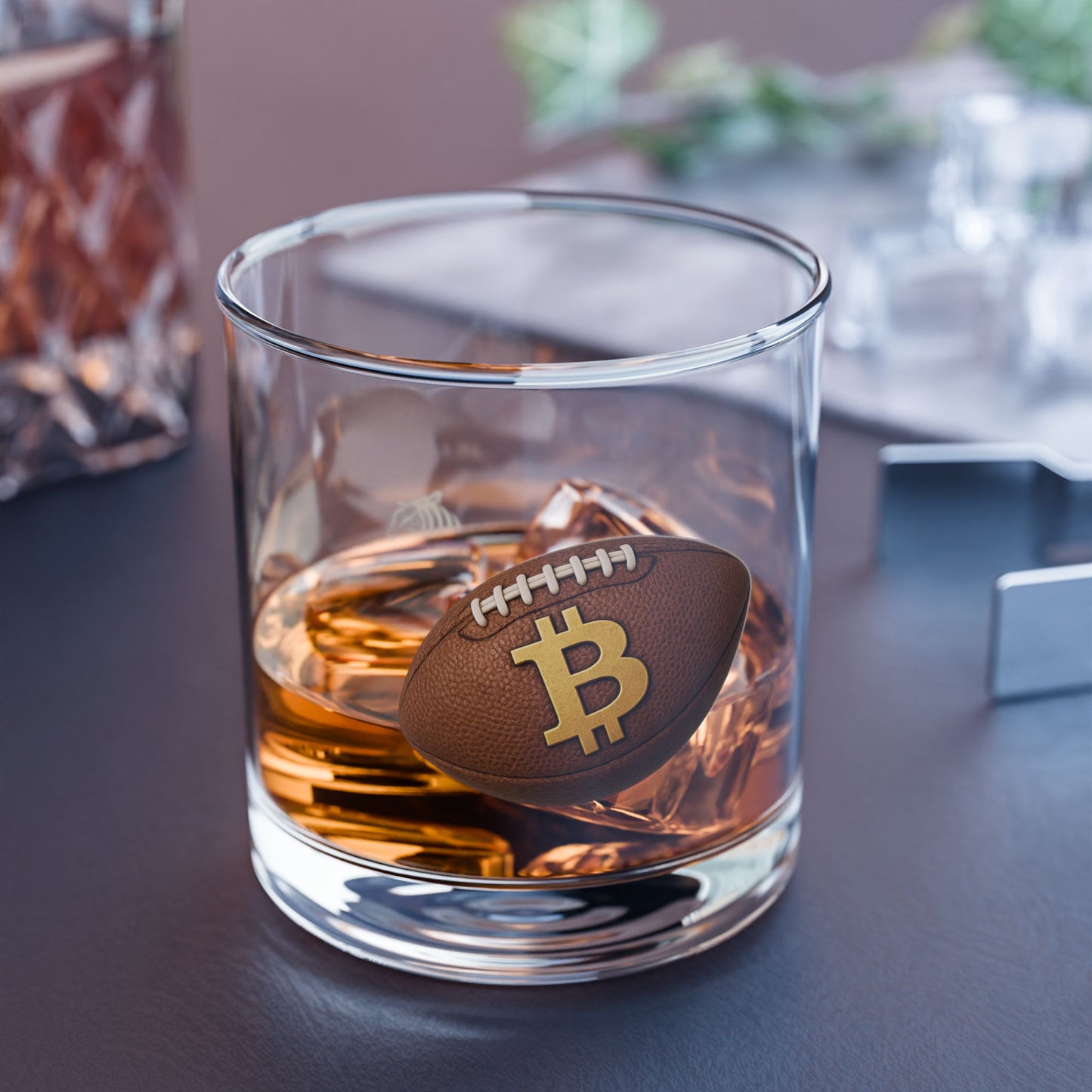 Bitcoin Football Rocks Glass | 10oz Whiskey Tumbler | Sports Fans, Home Bars, Collectors, Unique Decor Item