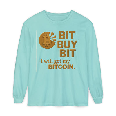 Bit a Bit - Consigue Bitcoin; Camiseta de manga larga con criptomonedas: ropa informal, estilo minimalista, comodidad para el día a día, prendas básicas de calle.