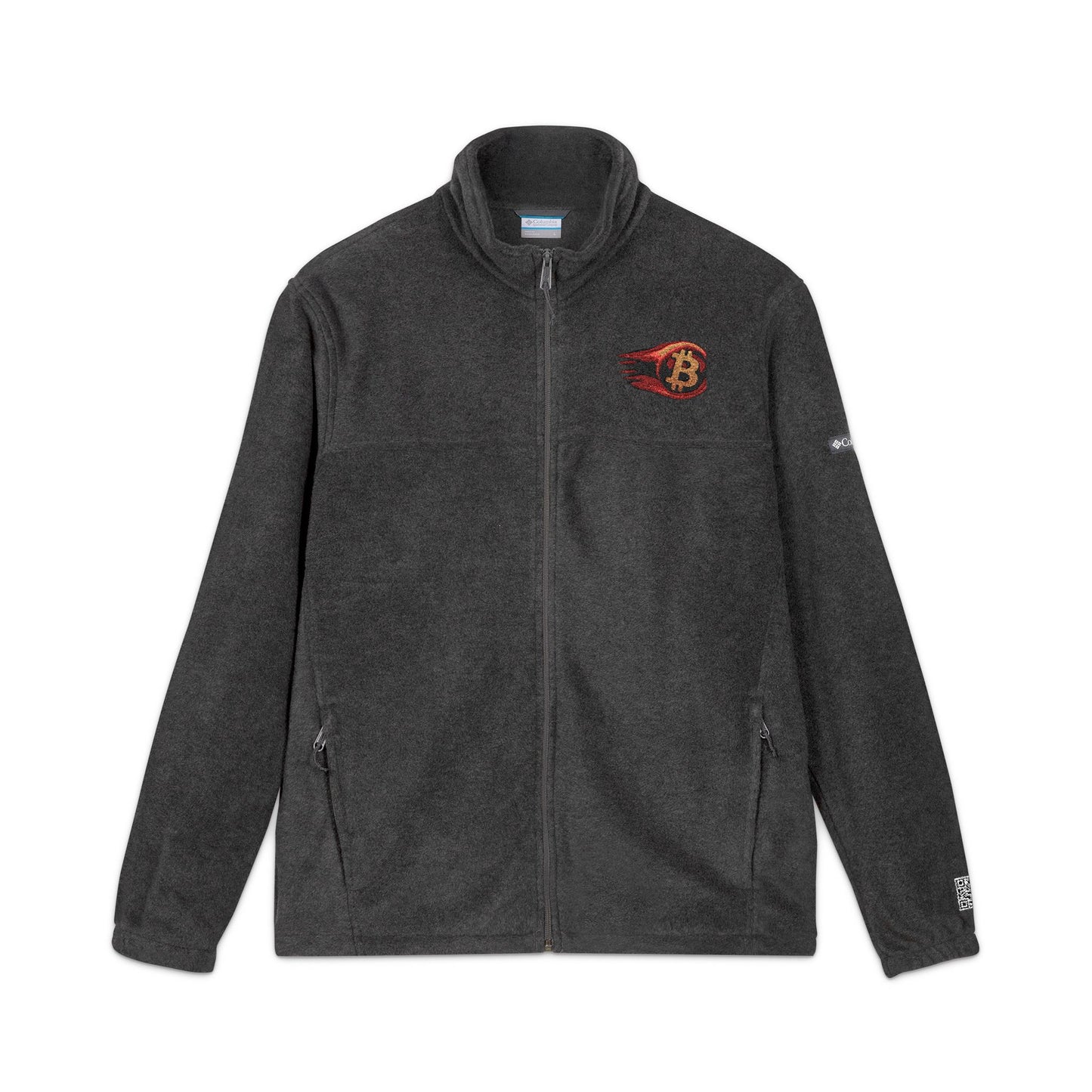 Cryptocurrency Fleece Jacket with Bitcoin Embroidery, Cozy Outerwear, Ideal for Outdoor Adventures, HODL Style, Perfect for Gifting