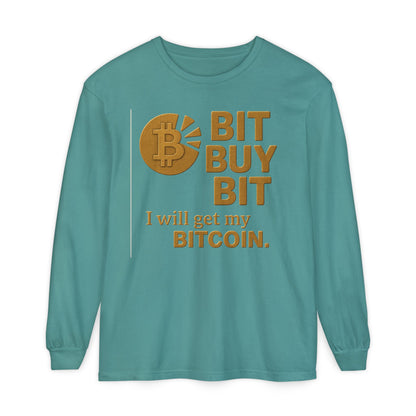 Bit a Bit - Consigue Bitcoin; Camiseta de manga larga con criptomonedas: ropa informal, estilo minimalista, comodidad para el día a día, prendas básicas de calle.