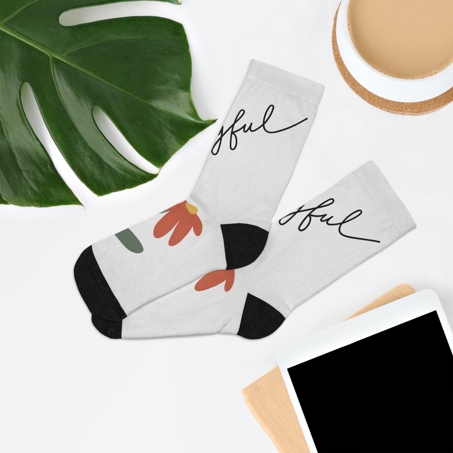 Joyful Floral Recycled Poly Socks - Eco-Friendly Gift, Everyday Wear, Sustainable Fashion, Positive Vibes, Floral Pattern, Sustainable Gifts