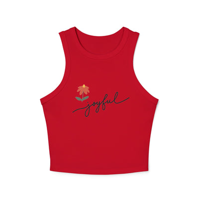 Camiseta sin mangas con estampado floral alegre, top corto para mujer, estilo veraniego, ropa de diario, ropa motivacional, camiseta informal para entrenar. 